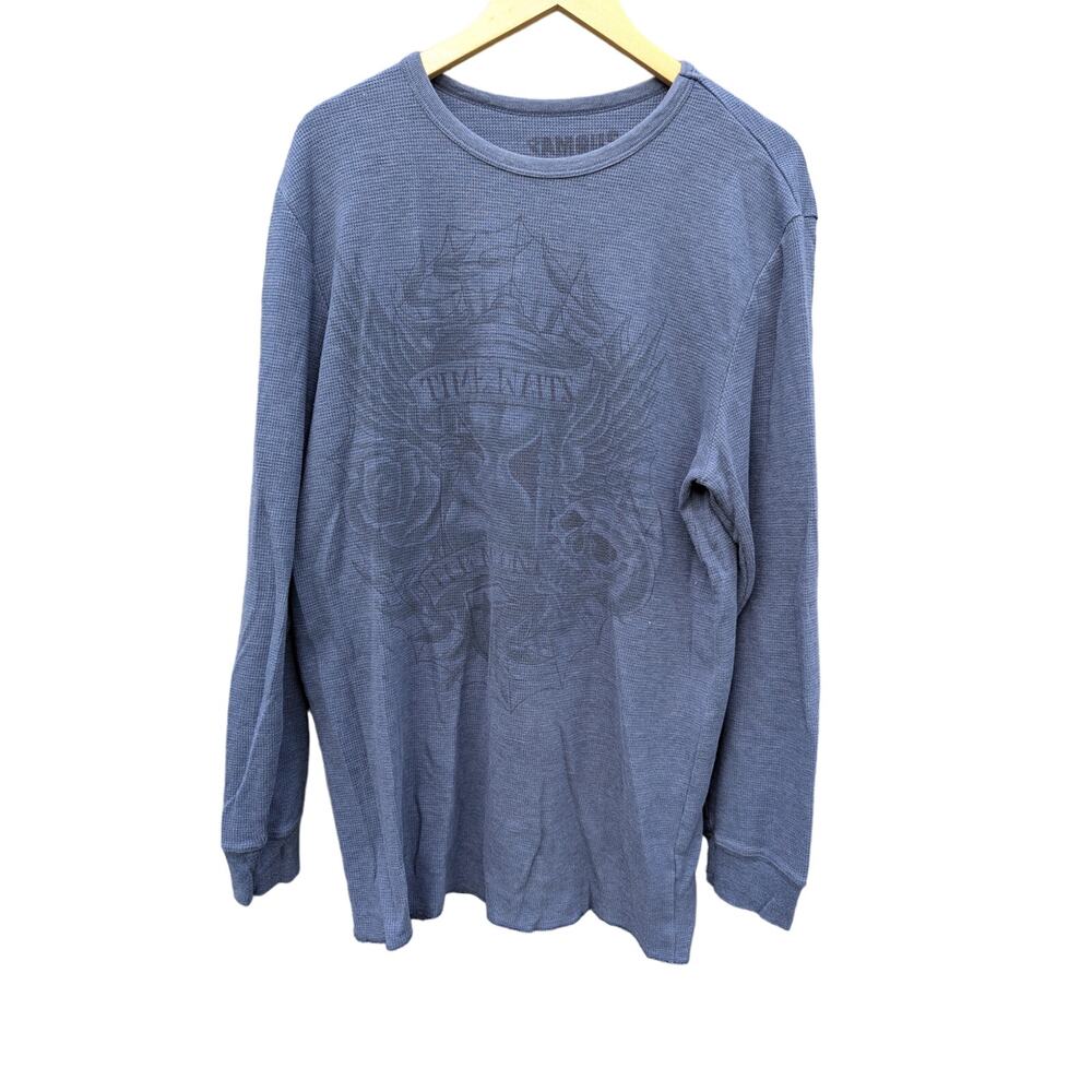 Famous XL Waffle Knit Flannel Undershirt Long Sleeve Work Shirt Blue Utility Men